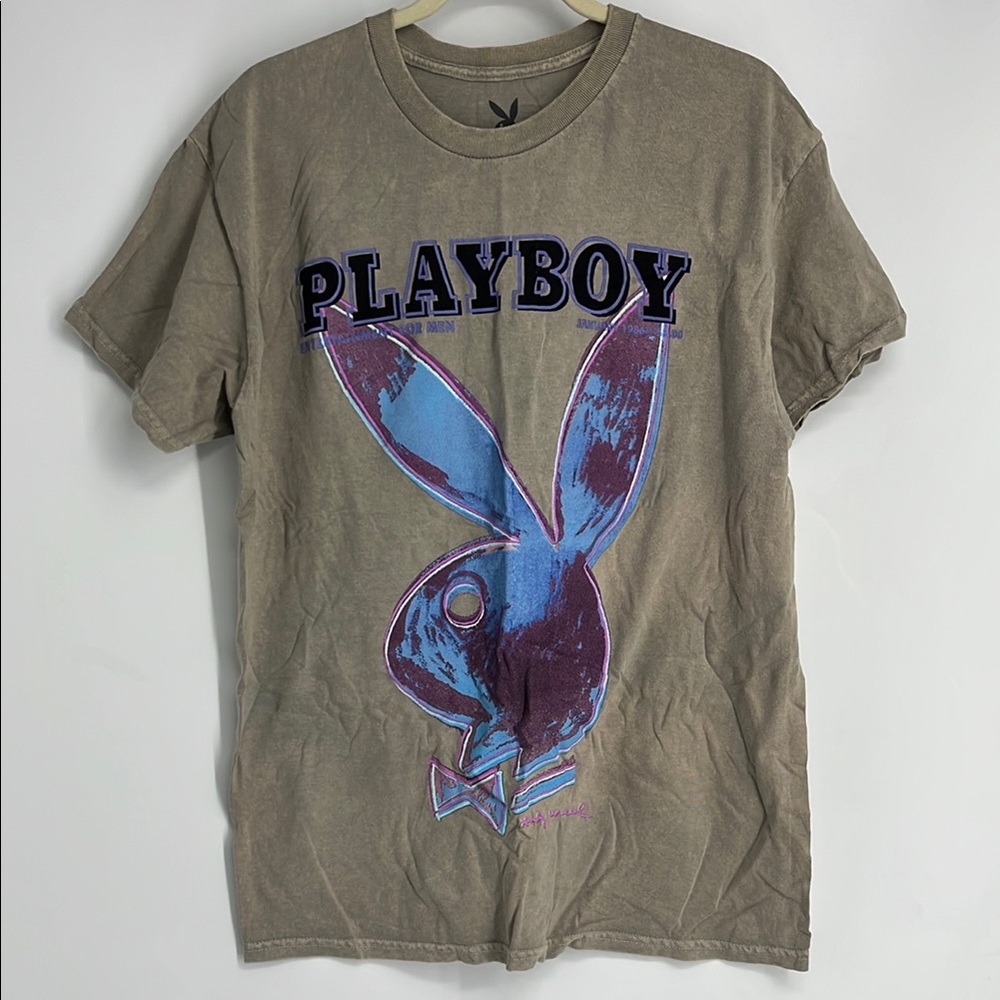 PLAYBOY Brown Tee with Blue Graphic